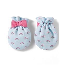 Babyhug 100% Cotton Knit Mittens & Booties Set with Floral Print & Bow Applique - Multicolor
