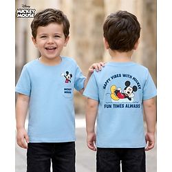 Babyhug Disney 100% Cotton Knit Half Sleeves T-Shirt With Front & Back Mickey Mouse Graphic - Light Blue