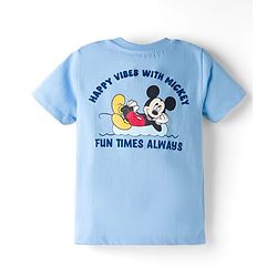 Babyhug Disney 100% Cotton Knit Half Sleeves T-Shirt With Front & Back Mickey Mouse Graphic - Light Blue