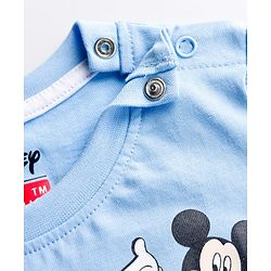 Babyhug Disney 100% Cotton Knit Half Sleeves T-Shirt With Front & Back Mickey Mouse Graphic - Light Blue