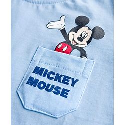Babyhug Disney 100% Cotton Knit Half Sleeves T-Shirt With Front & Back Mickey Mouse Graphic - Light Blue
