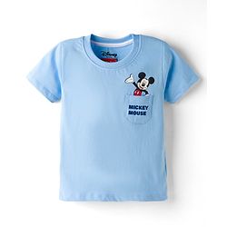 Babyhug Disney 100% Cotton Knit Half Sleeves T-Shirt With Front & Back Mickey Mouse Graphic - Light Blue