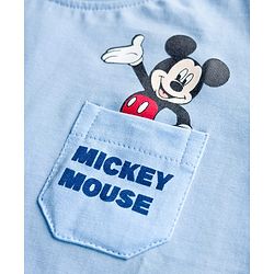 Babyhug Disney 100% Cotton Knit Half Sleeves T-Shirt With Front & Back Mickey Mouse Graphic - Light Blue