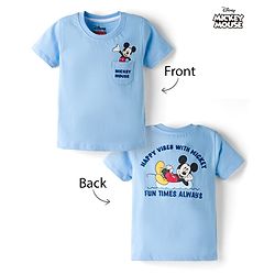 Babyhug Disney 100% Cotton Knit Half Sleeves T-Shirt With Front & Back Mickey Mouse Graphic - Light Blue