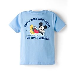Babyhug Disney 100% Cotton Knit Half Sleeves T-Shirt With Front & Back Mickey Mouse Graphic - Light Blue