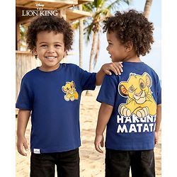 Babyhug Disney Single Jersey Knit Half Sleeves Oversize T-Shirt with Front & Back Lion King Graphic - Navy Blue