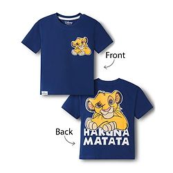 Babyhug Disney Single Jersey Knit Half Sleeves Oversize T-Shirt with Front & Back Lion King Graphic - Navy Blue