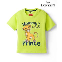 Babyhug Disney 100% Cotton Knit Half Sleeves Oversize T-Shirt With Lion King Graphic - Limegreen