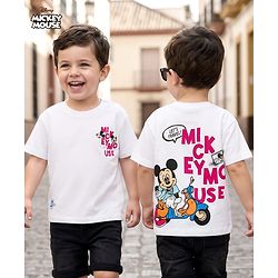 Babyhug Disney Single Jersey Knit Half Sleeves Oversized T-Shirt with Front & Back Mickey Mouse Graphic - White