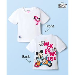 Babyhug Disney Single Jersey Knit Half Sleeves Oversized T-Shirt with Front & Back Mickey Mouse Graphic - White