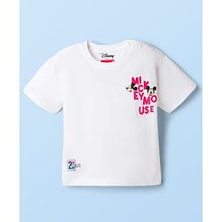 Babyhug Disney Single Jersey Knit Half Sleeves Oversized T-Shirt with Front & Back Mickey Mouse Graphic - White
