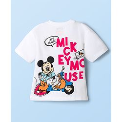 Babyhug Disney Single Jersey Knit Half Sleeves Oversized T-Shirt with Front & Back Mickey Mouse Graphic - White