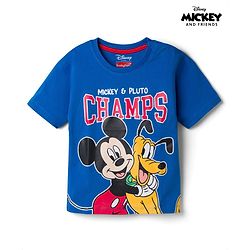Babyhug Disney 100% Cotton Knit Half Sleeves Oversize T-Shirt With Mickey Mouse Graphic - Navy Blue