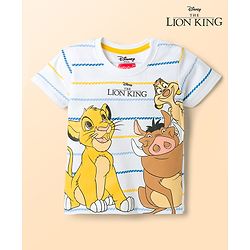 Babyhug Disney Single Jersey Knit Half Sleeves T-Shirt With Lion King Graphics - White