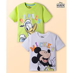 Babyhug Disney 100% Cotton Knit Half Sleeves Oversize T-Shirts With Mickey & Friends Graphic Pack of 2 - Multicolour