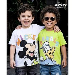Babyhug Disney 100% Cotton Knit Half Sleeves Oversize T-Shirts With Mickey & Friends Graphic Pack of 2 - Multicolour