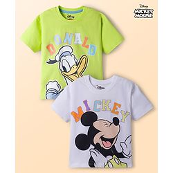 Babyhug Disney 100% Cotton Knit Half Sleeves Oversize T-Shirts With Mickey & Friends Graphic Pack of 2 - Multicolour