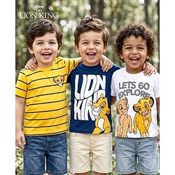 Babyhug Disney 100% Cotton Knit Half Sleeve T-Shirts With Simba & Friends Graphic Pack of 3 - Multicolour