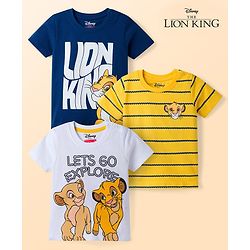 Babyhug Disney 100% Cotton Knit Half Sleeve T-Shirts With Simba & Friends Graphic Pack of 3 - Multicolour