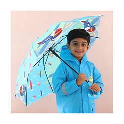Babyhug Free Size Umbrella with Aeroplane Print - Blue