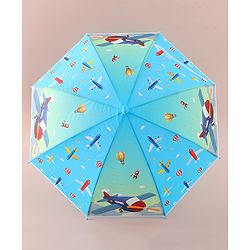 Babyhug Free Size Umbrella with Aeroplane Print - Blue