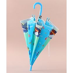 Babyhug Free Size Umbrella with Aeroplane Print - Blue