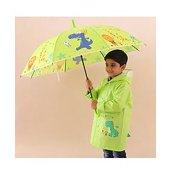 Babyhug Free Size Umbrella with Animal Print - Green