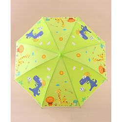 Babyhug Free Size Umbrella with Animal Print - Green