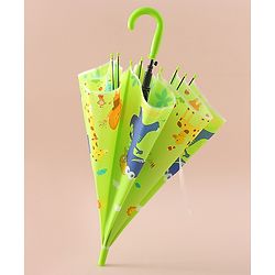 Babyhug Free Size Umbrella with Animal Print - Green