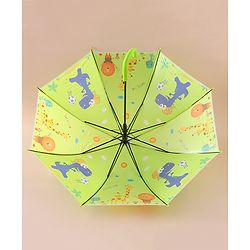 Babyhug Free Size Umbrella with Animal Print - Green