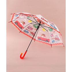 Babyhug Free Size Umbrella with Car Print - Red