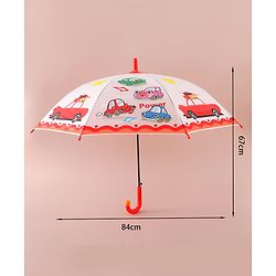 Babyhug Free Size Umbrella with Car Print - Red