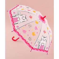 Babyhug Free Size Umbrella with Kitty Print - Fuchsia