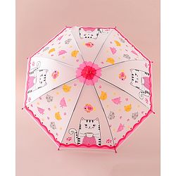 Babyhug Free Size Umbrella with Kitty Print - Fuchsia