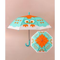 Babyhug Free Size Umbrella with Owl Print - Green & Orange