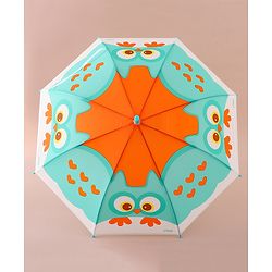 Babyhug Free Size Umbrella with Owl Print - Green & Orange