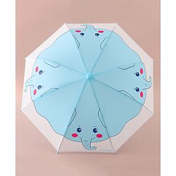 Babyhug Free Size Umbrella with Elephant Print - Blue & White