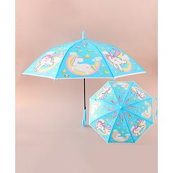 Babyhug Free Size Umbrella with Unicorn Print - Light Blue