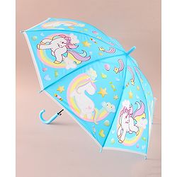 Babyhug Free Size Umbrella with Unicorn Print - Light Blue