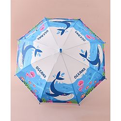 Babyhug Free Size Umbrella with Whale Print - Dark Blue
