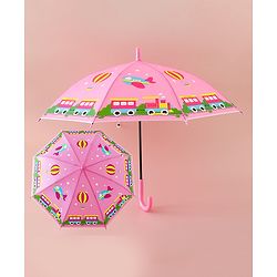 Babyhug Free Size Umbrella with Train Print - Pink