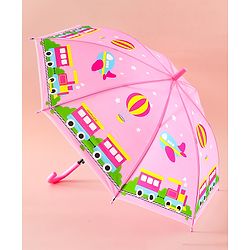 Babyhug Free Size Umbrella with Train Print - Pink