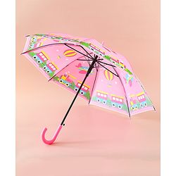 Babyhug Free Size Umbrella with Train Print - Pink