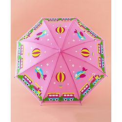 Babyhug Free Size Umbrella with Train Print - Pink