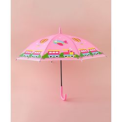 Babyhug Free Size Umbrella with Train Print - Pink