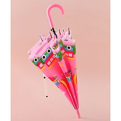 Babyhug Free Size Umbrella with Train Print - Pink
