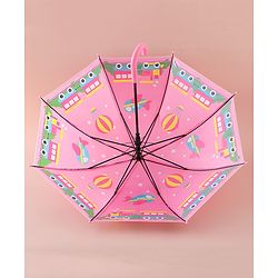 Babyhug Free Size Umbrella with Train Print - Pink