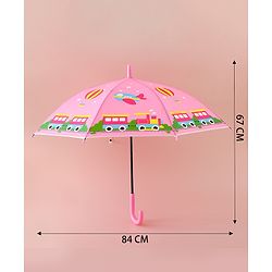 Babyhug Free Size Umbrella with Train Print - Pink