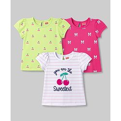 Babyhug 100% Cotton Knit Half Sleeves T-Shirts With Cherry Print Pack of 3 - Multicolor