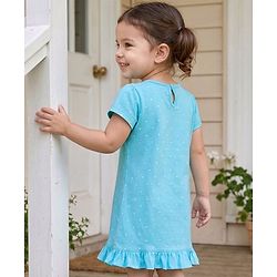 Babyhug Cotton Knit Half Sleeves Polka Dots & Unicorn Printed Nighty - Light Blue
